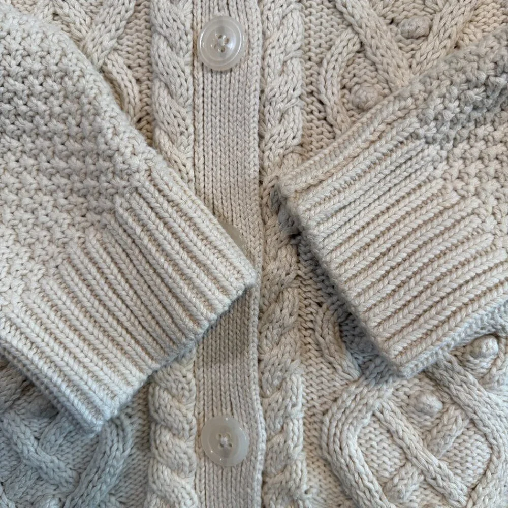Girls GAP 100% Cotton Cable Knit Long Cardigan Sweater XXL Ivory Cream (14-16)
